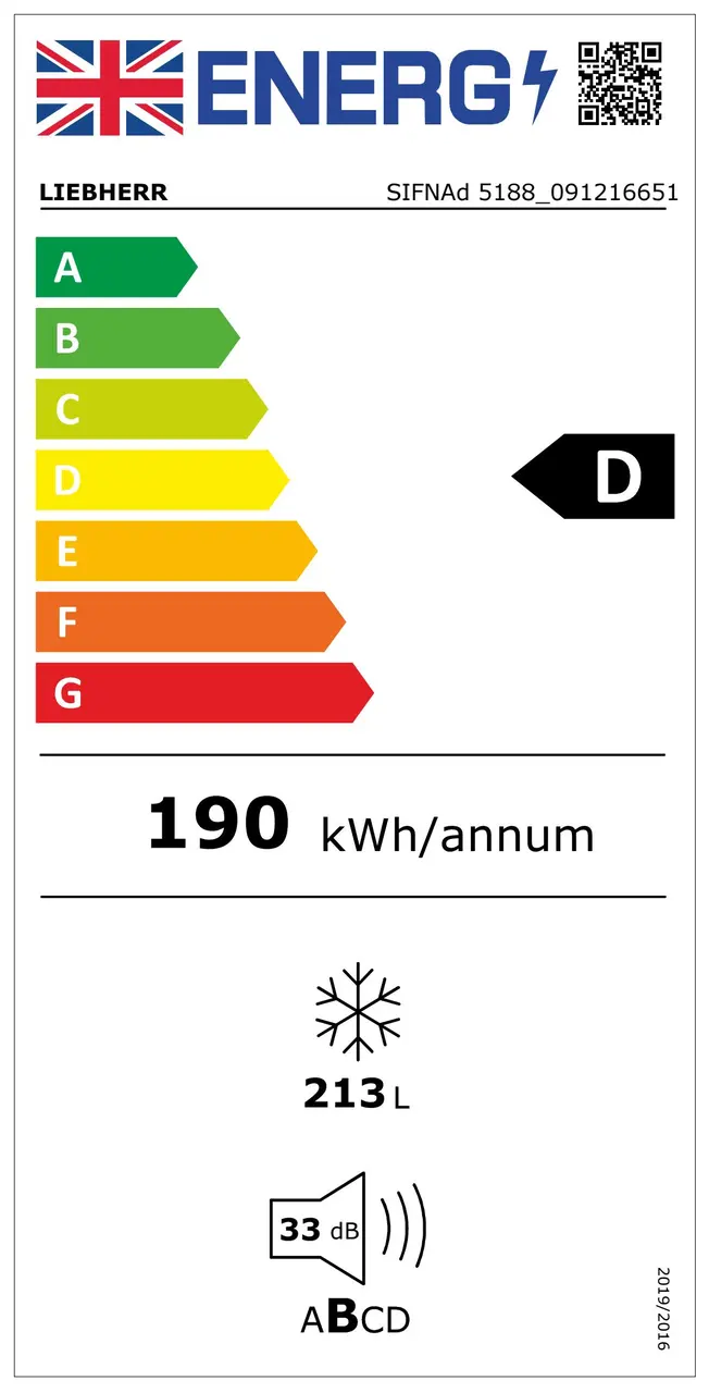 SIFNAd 5188 Peak NoFrost with left hand hinge Fully integrated